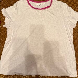 Candace Cameron Bure White Tee with Pink Trim